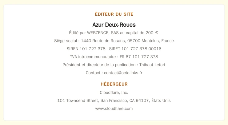 Coordonnées légales de l&rsquo;éditeur et de l&rsquo;hébergeur du site
